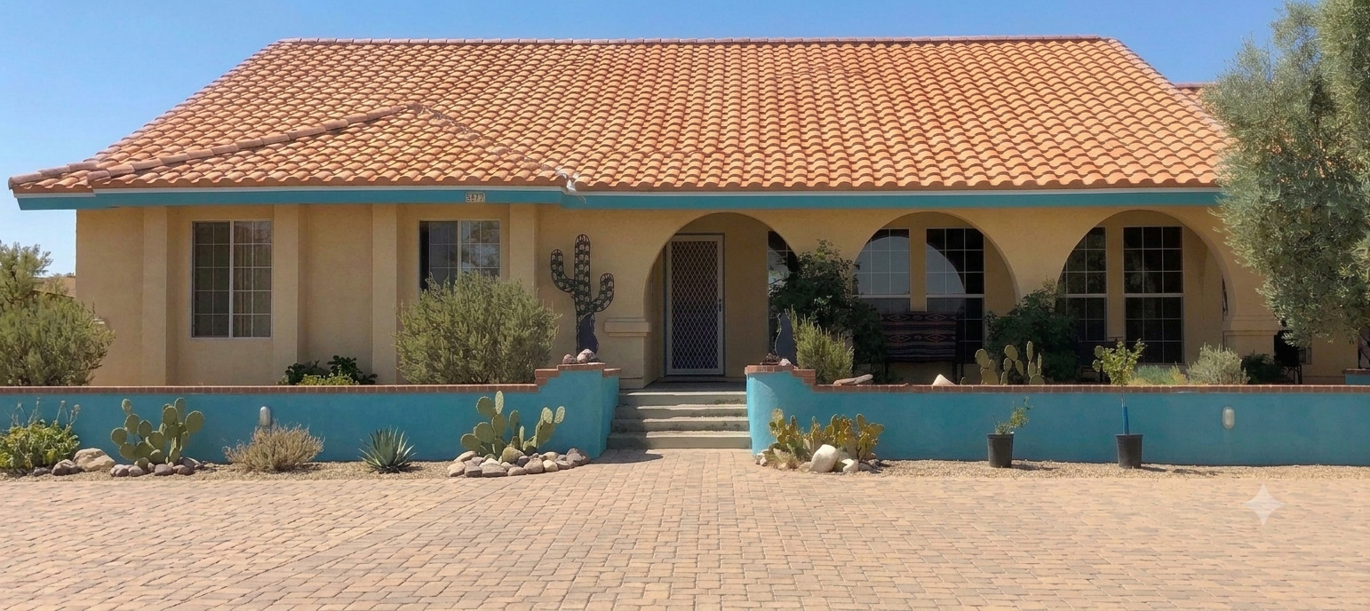 Roofworks professional roofing project overlooking the Morongo Basin, highlighting expert craftsmanship in clay tile and custom installations.